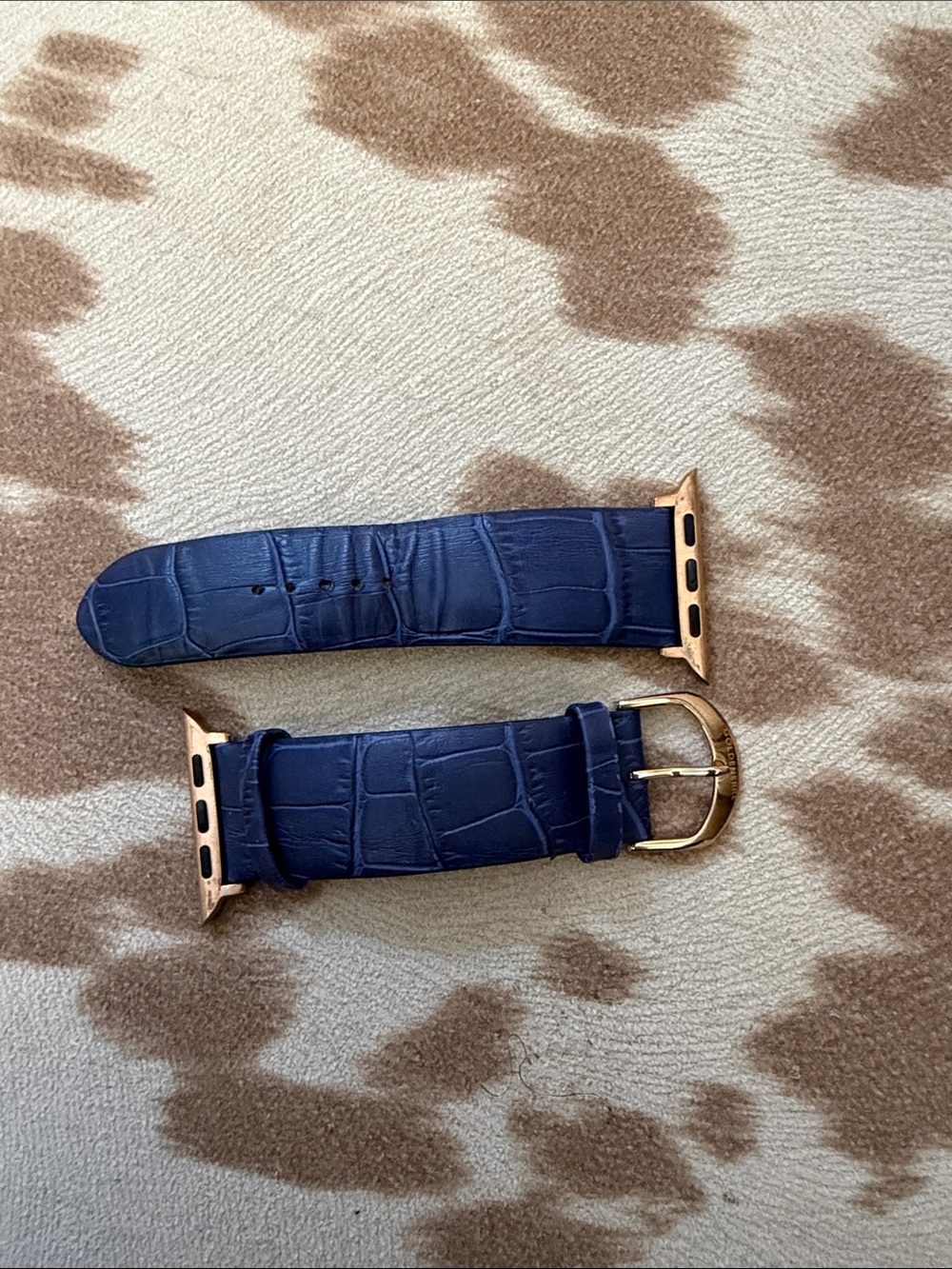 Goldenerre Leather Apple Watch Strap (42-44mm- Navy Blue with Rose Gold Hardware